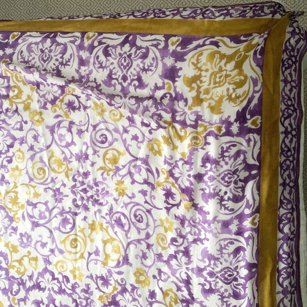 Loro Piana 4’x4’ Purple/ Gold Cashmere/ Silk Scarf